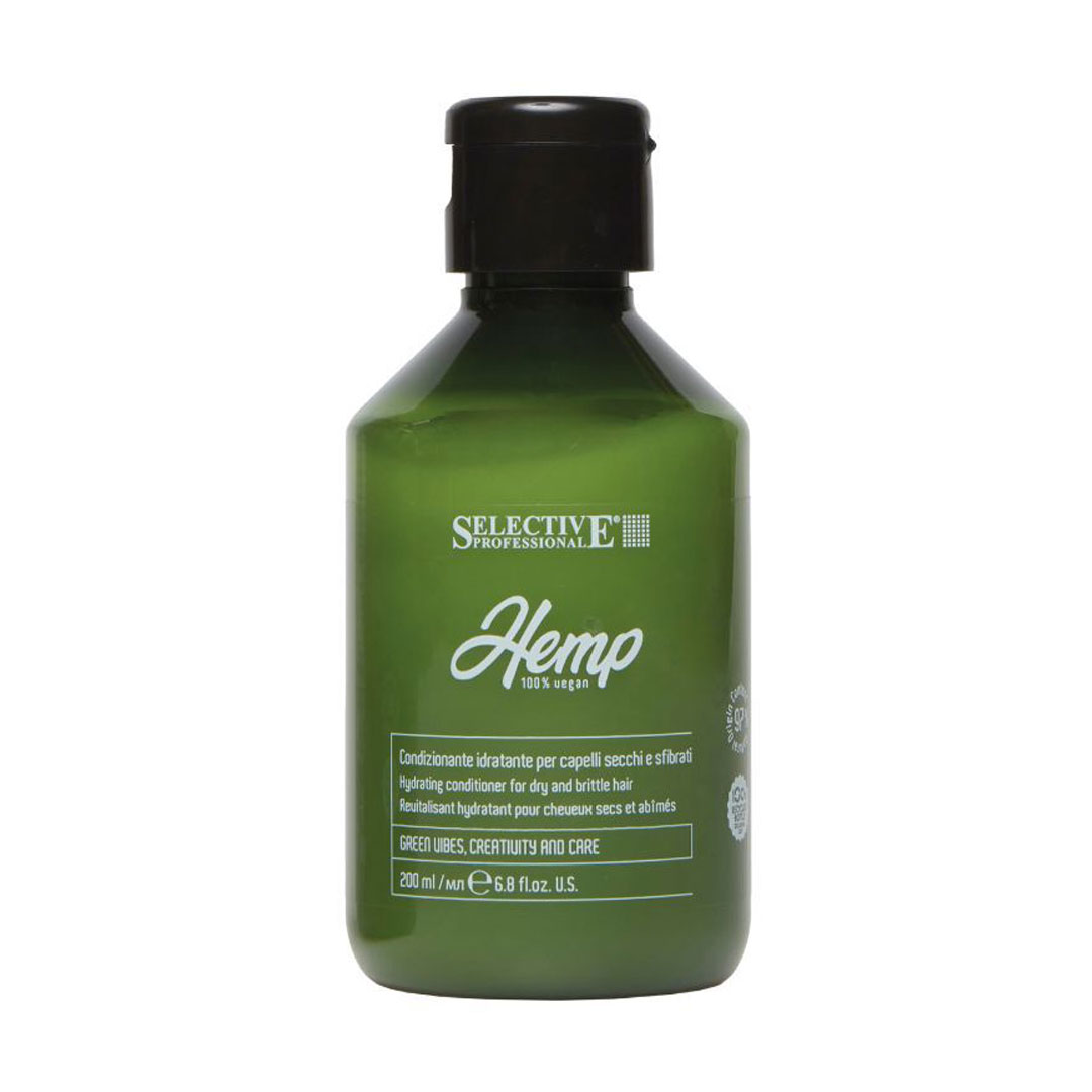 Зволожувальний кондиціонер Selective Professional Hemp Hydrating Conditioner для сухого та ламкого волосся, з екстрактом олії насіння коноплі, 200 мл